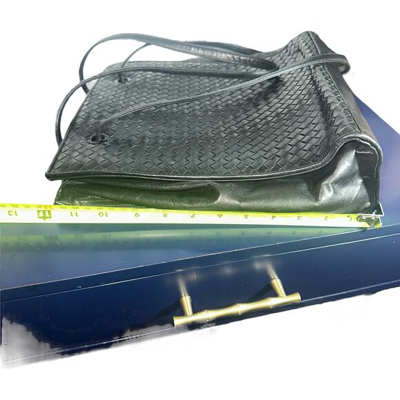 Enzo Angiolini Black Woven Leather Tote Shoulder Bag Genuine Leather Handbag - Picture 8 of 11